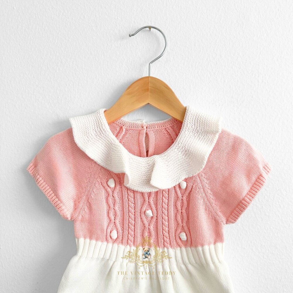 NWT Lovely Girls Knitted One-piece Bodysuits Romper Pink & White Pom Pom 6-9M - Picture 4 of 4